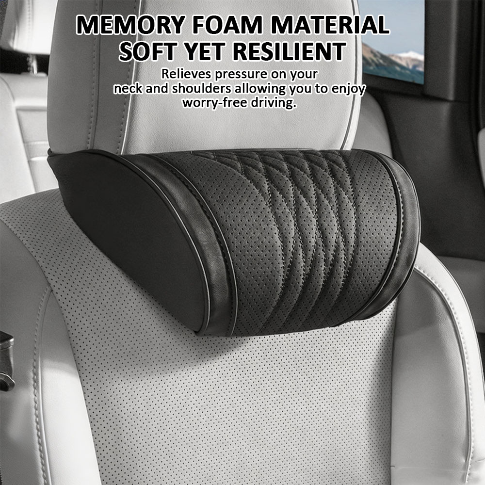 Memory Foam Car Neck Pillow Lumbar Support - Luxe hoofdsteunkussen van traagschuim, imitatie napa-leer,