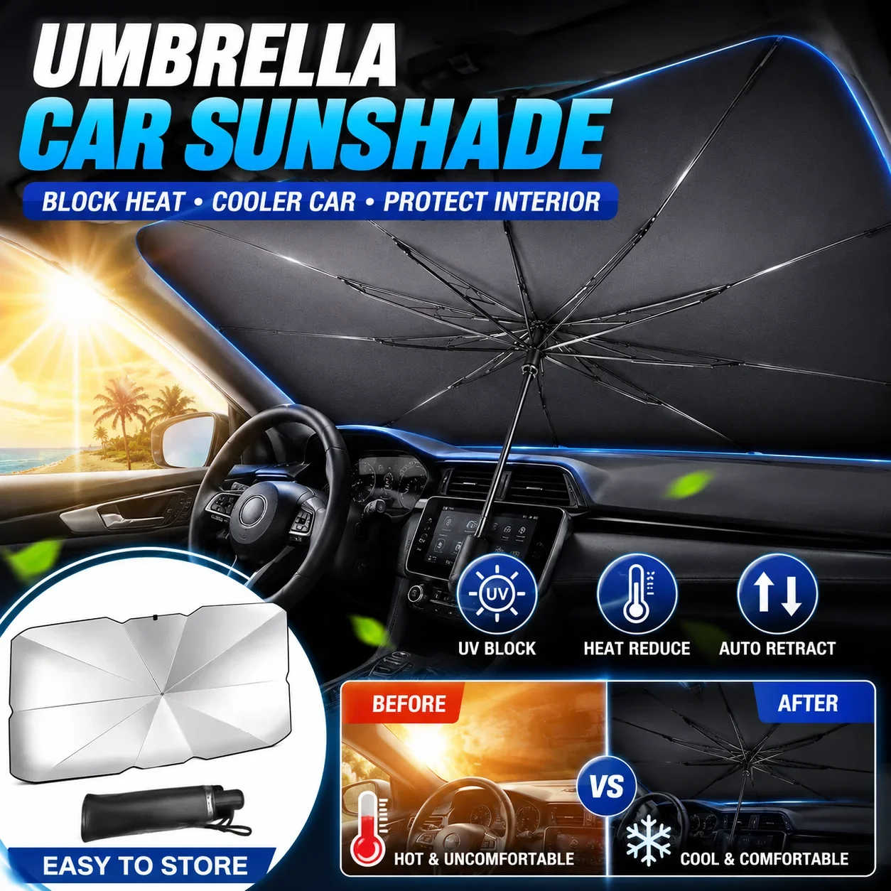 Opvouwbare autozonnescherm voo - Car Sunshade Windshield Umbrella Foldable recensie en prijs